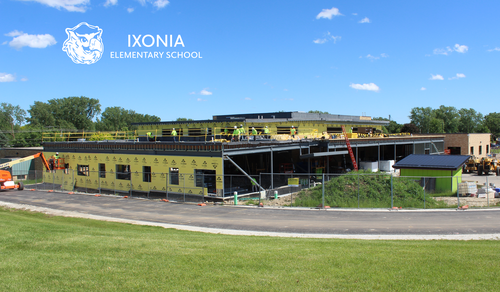 Exterior photo of school construction progress