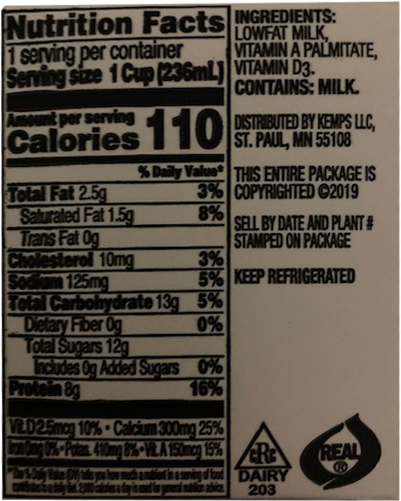 Lowfat Milk Nutrition Information